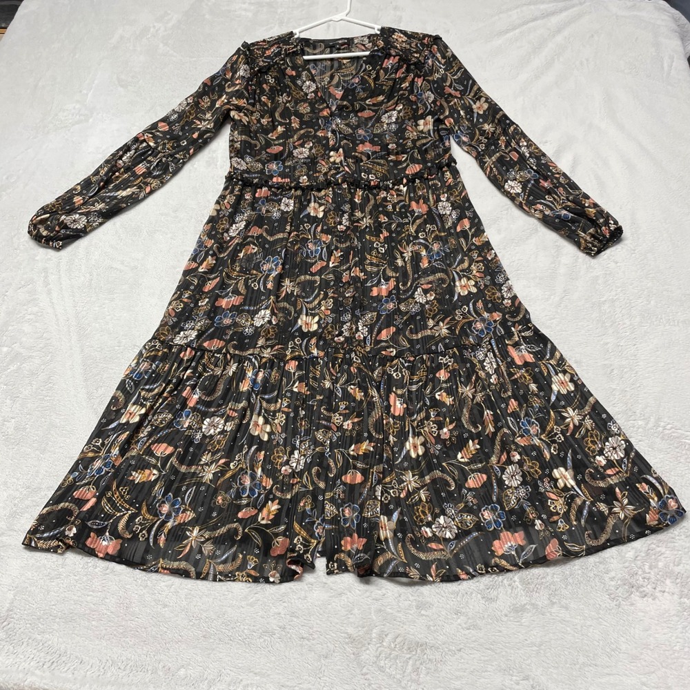 MINKPINK Floral Whimsigoth Maxi Dress Womens S Black Long Sleeve Tiered